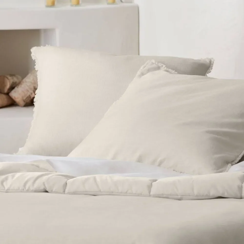 Casaluna Cream Fringed Linen Throw Pillow